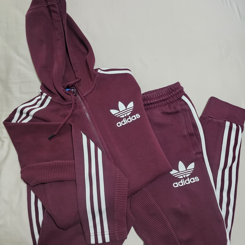 Adidas Women's Burgundy Track Pants and Hoodie Set